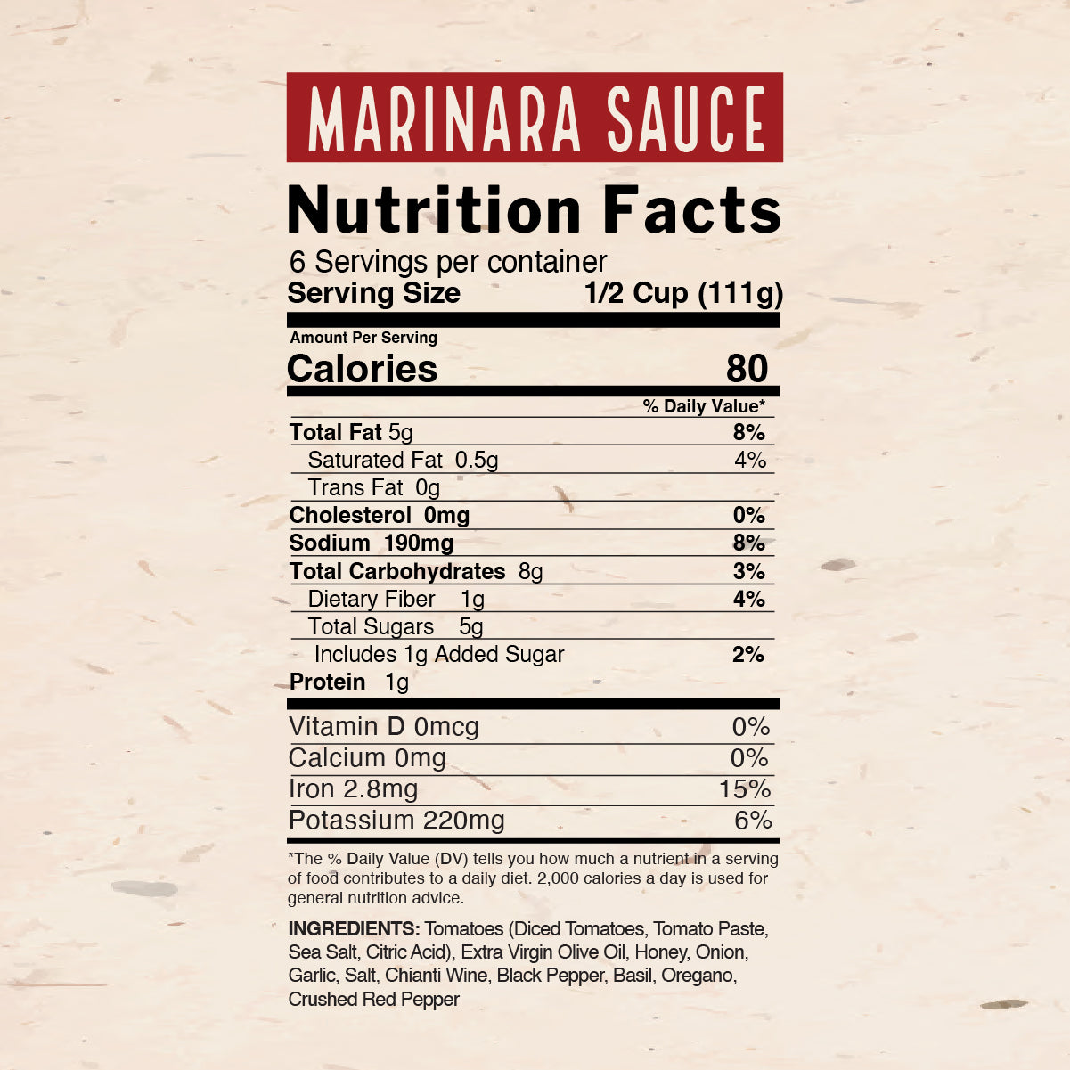 Rosie's Marinara Pasta Sauce Nutrition Facts