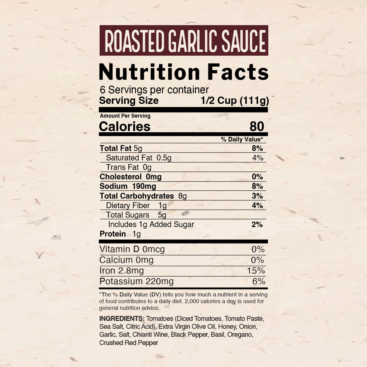 Rosie's Roasted Garlic Pasta Sauce Nutrition Facts