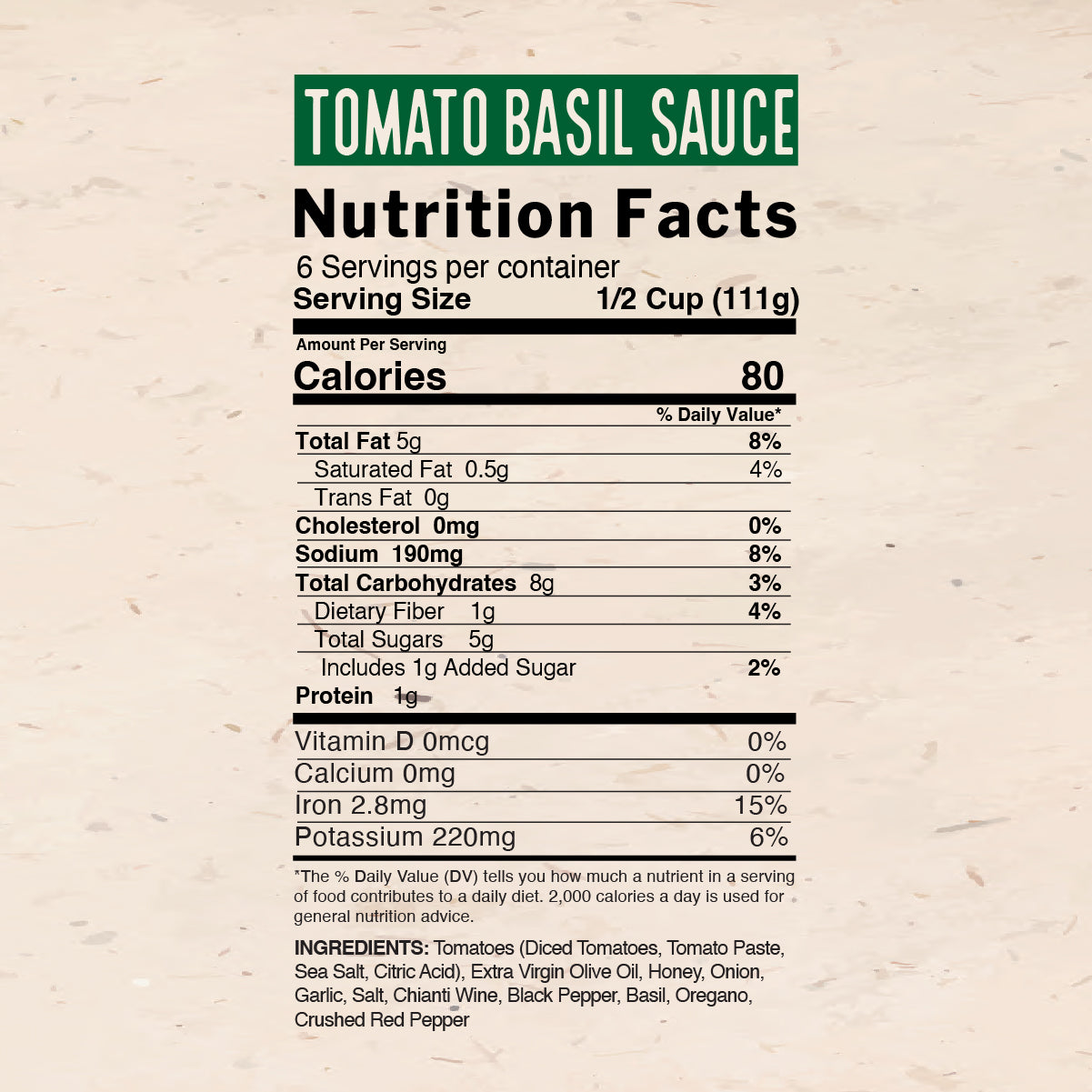 Rosie's Tomato Basil Pasta Sauce Nutrition Facts