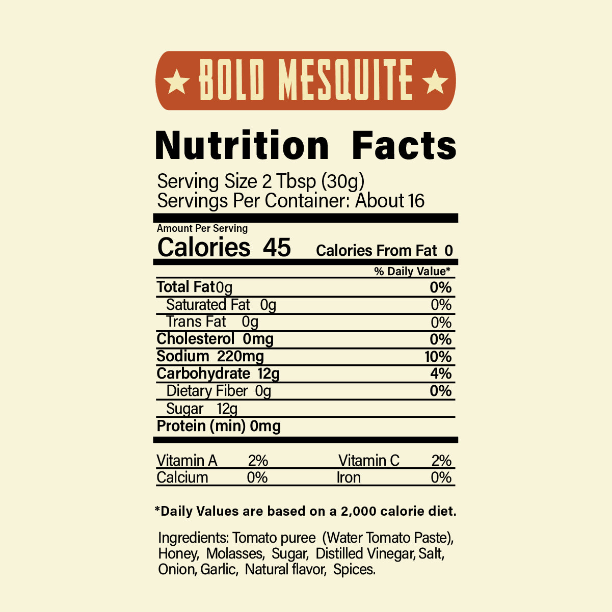 Rosie's Bold Mesquite Barbecue Sauce Nutrition Facts